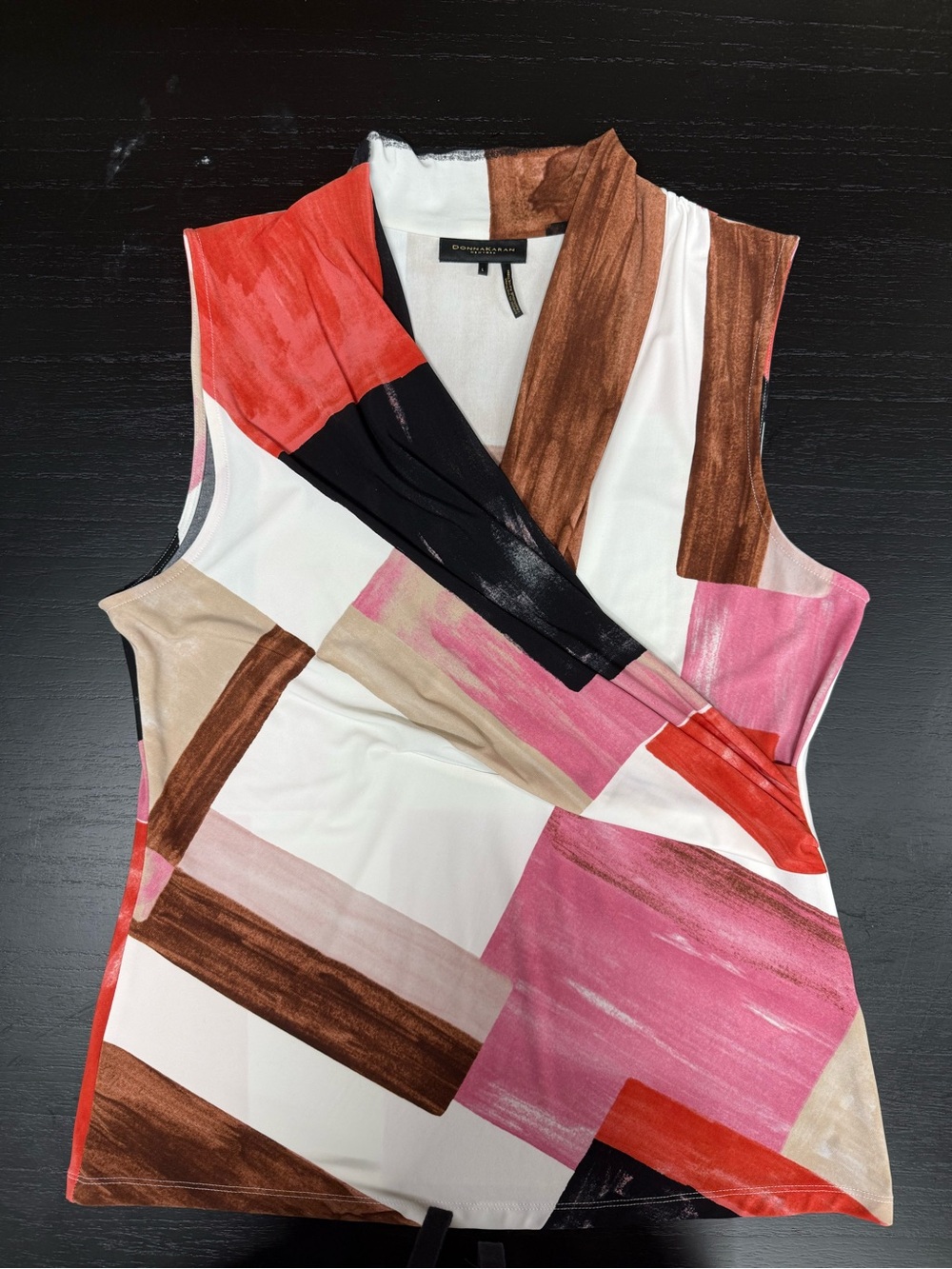 Donna Karan NY Sleeveless Surplice Top in Pink, Red & Brown Black White